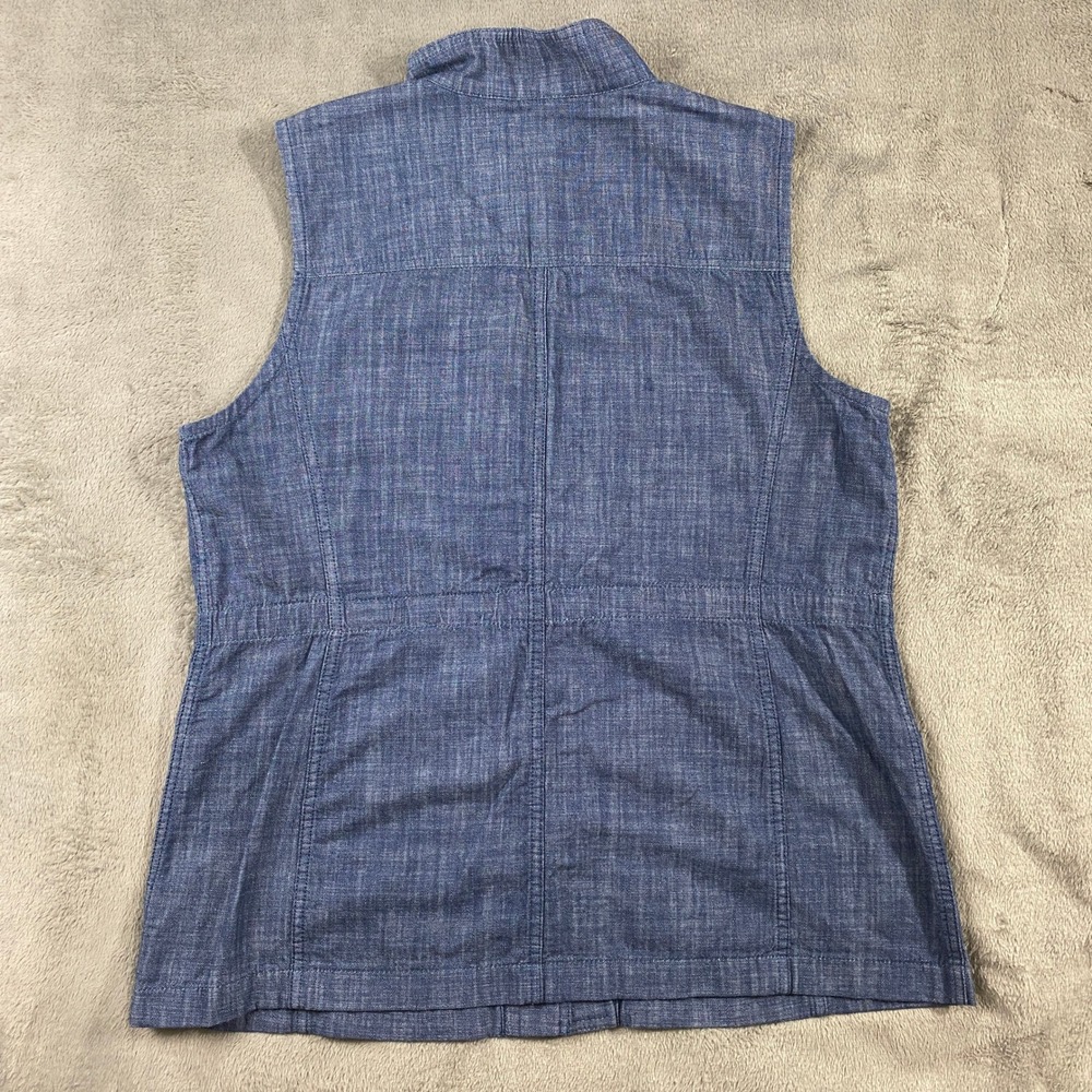 Talbots Utility Vest Womens L Blue Chambray Cotton Mock Neck Cargo Pockets - Picture 2 of 8